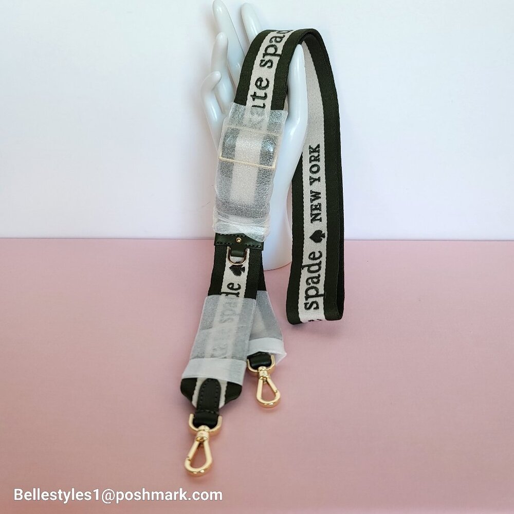 KATE SPADE Slim Webbing Bag Strap with Embroidered Logo- Enchanted Green multi ⭐